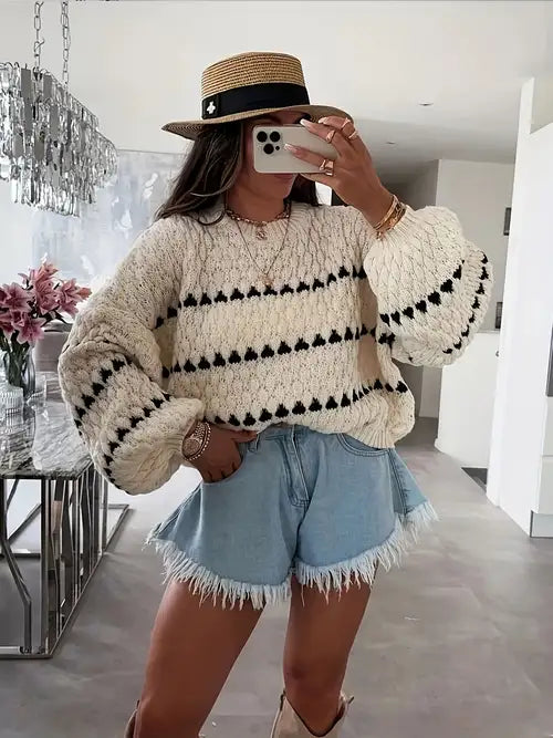 Oversized Beige with Black Knit