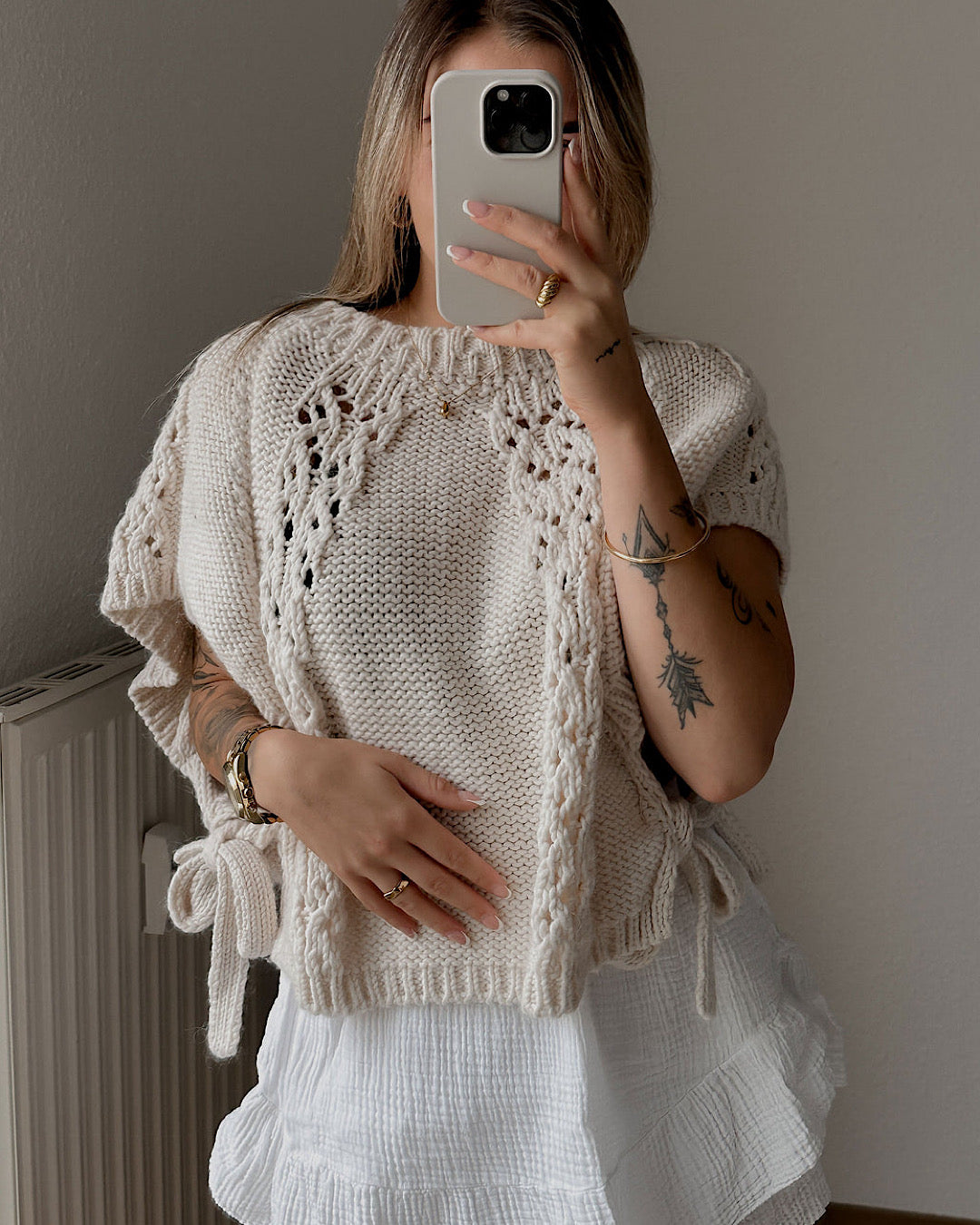 Beige Tie Side Knit Top
