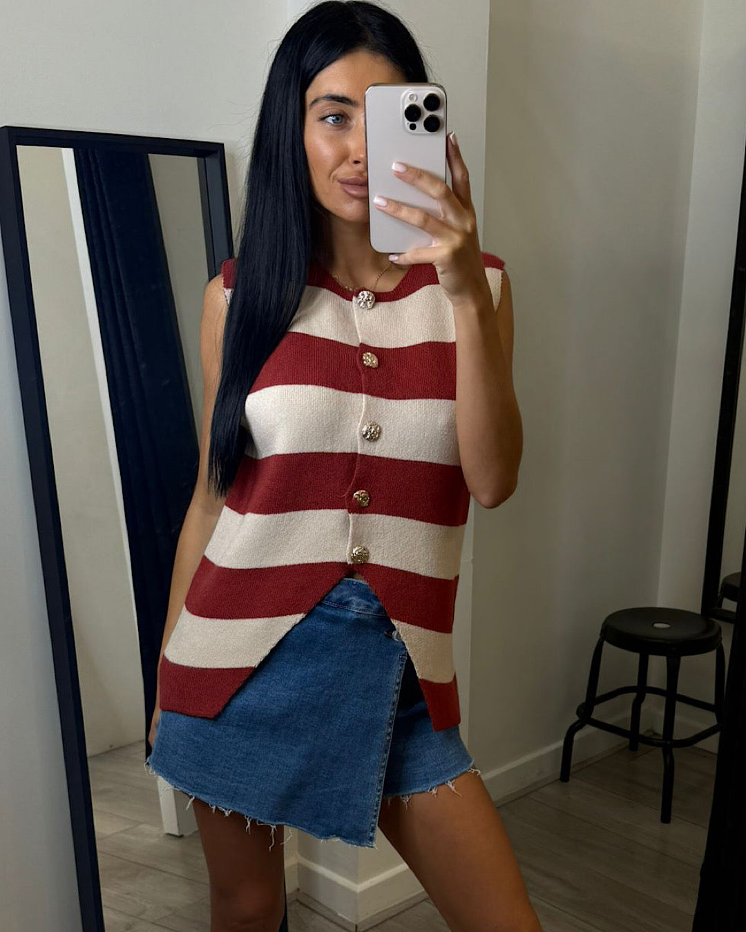 Rust and Beige Knit Vest Top