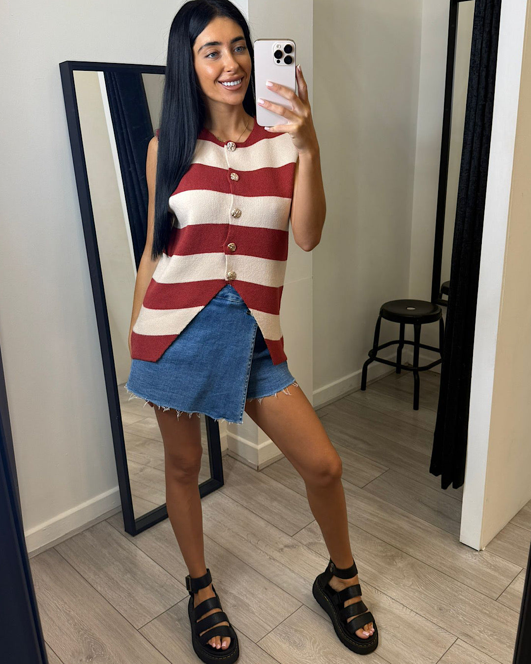 Rust and Beige Knit Vest Top