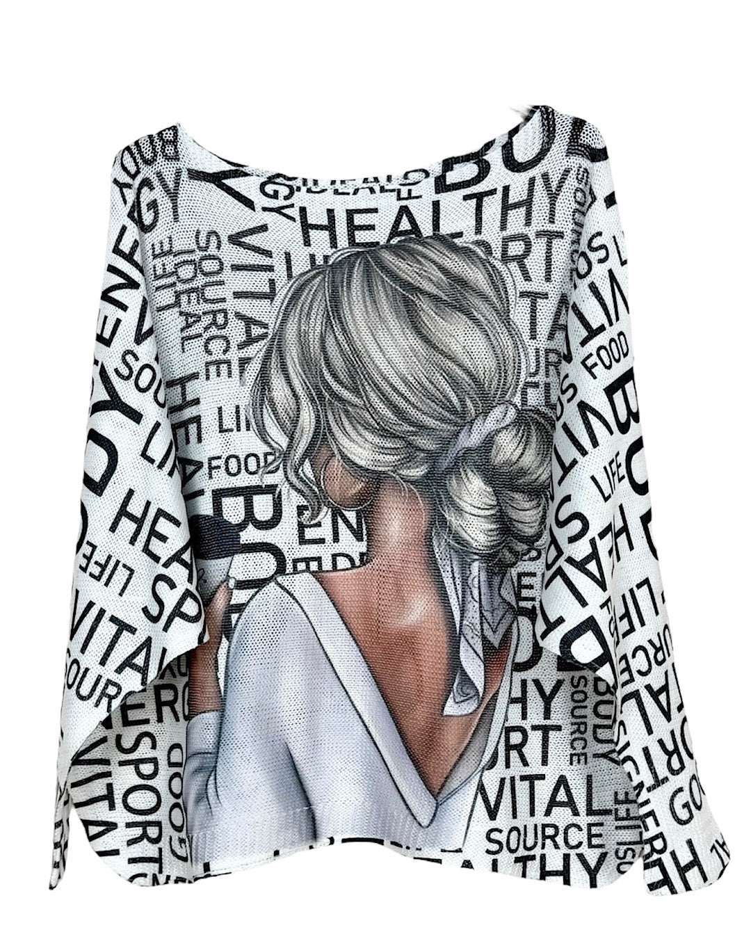 Girl Print White Fine Knit Top