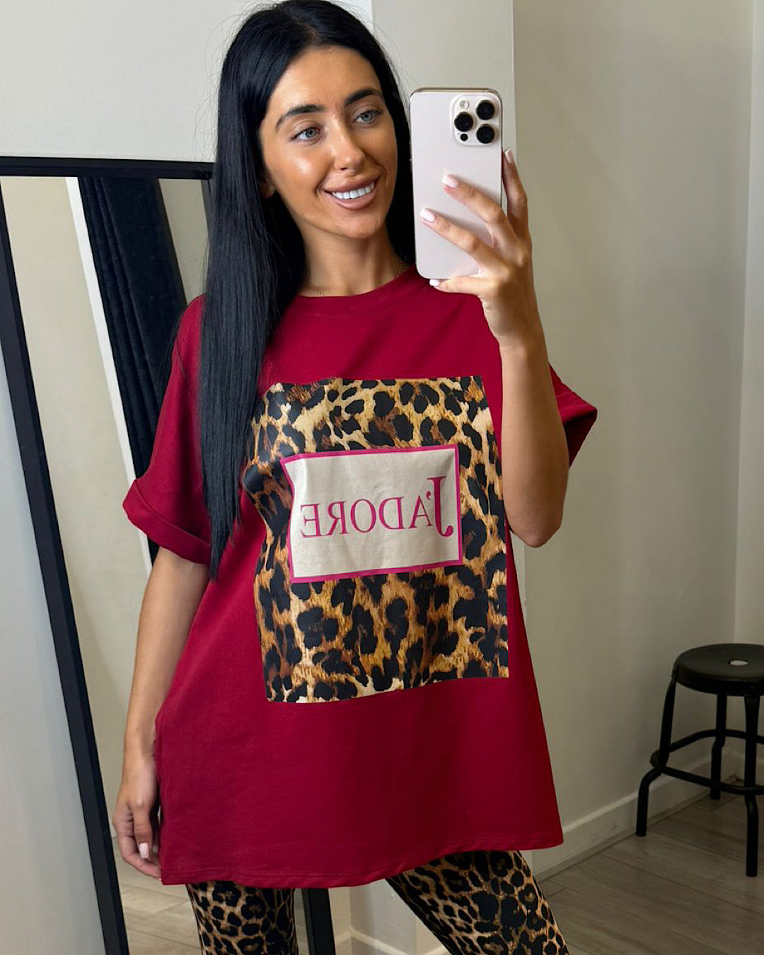 Burgundy J’Adore Animal Print Tee