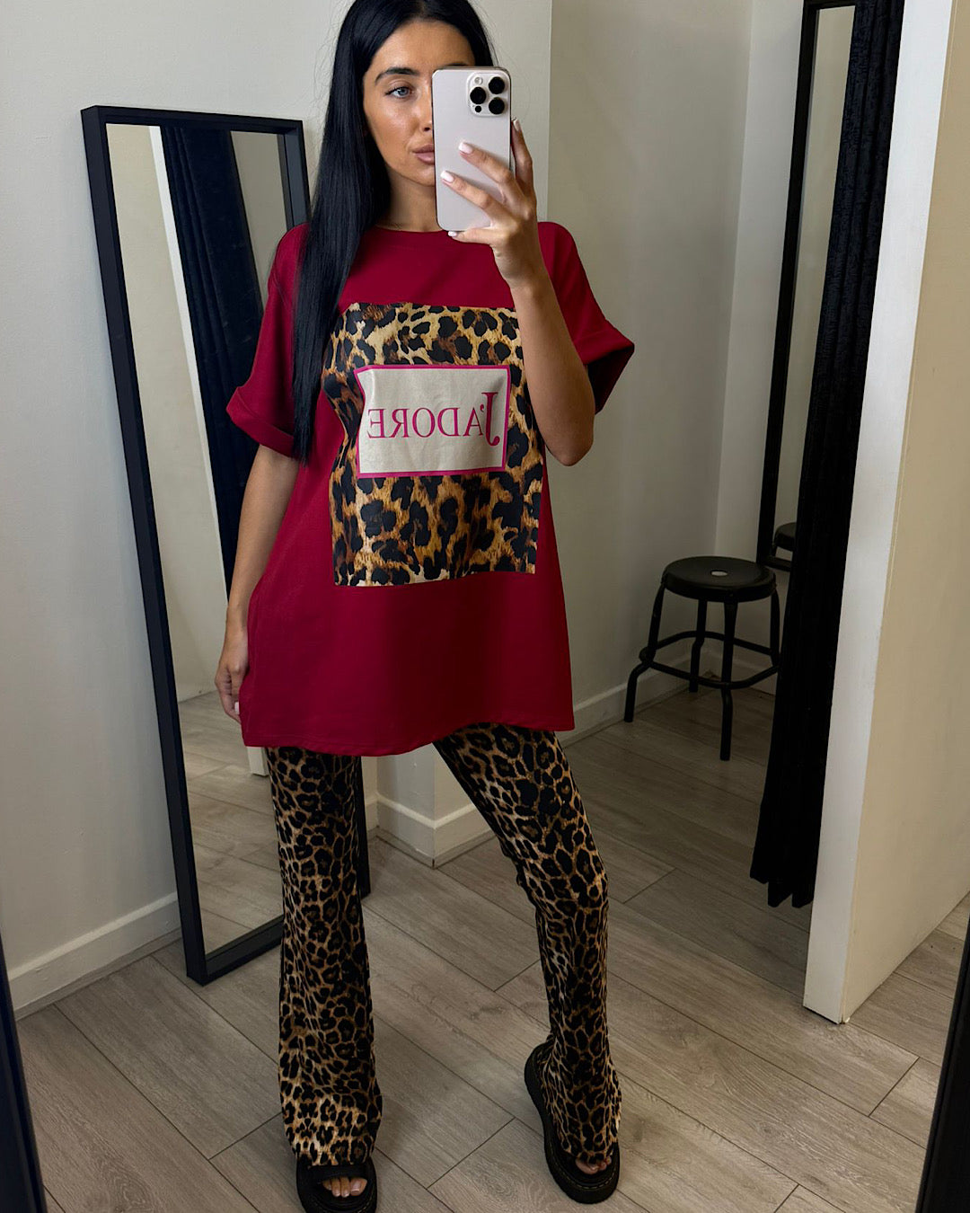 Burgundy J’Adore Animal Print Tee