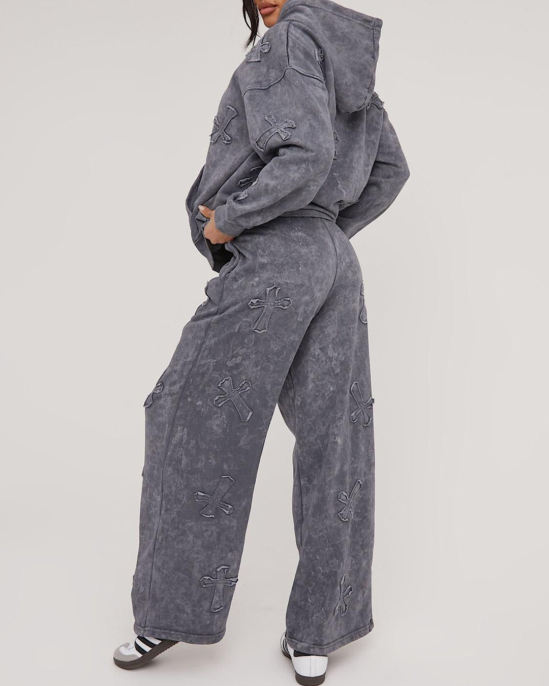 Hooded Grey Acid Wash Cross Suit