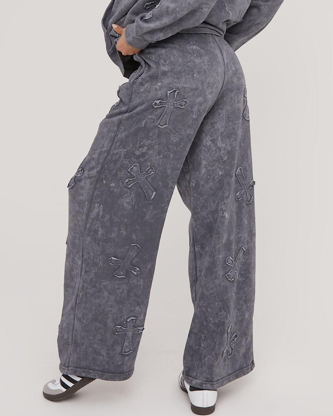 Hooded Grey Acid Wash Cross Suit