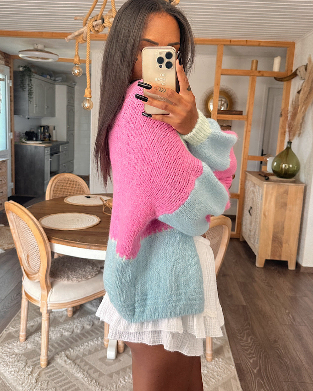 Pink Colour Block Cardigan