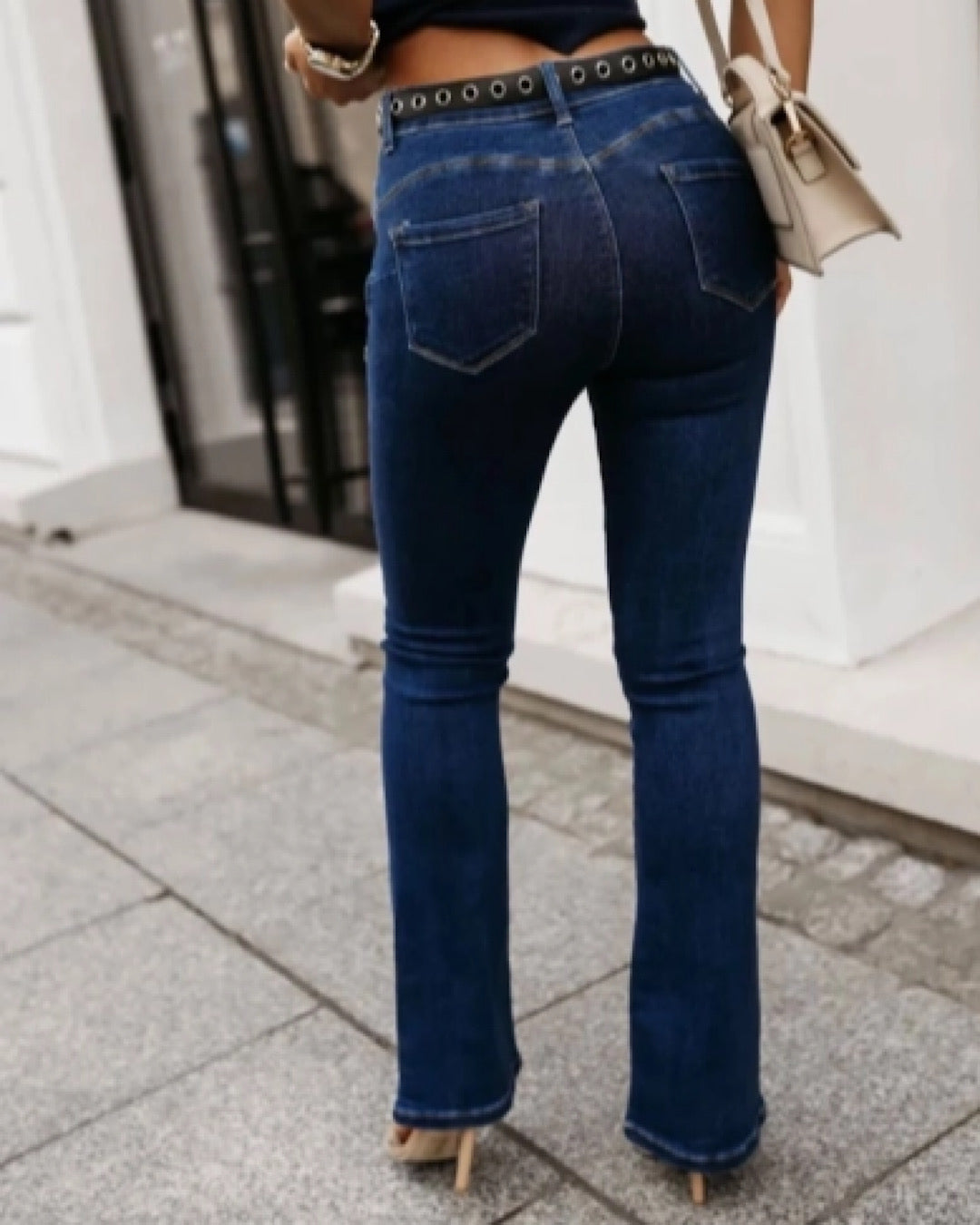 Stretch Flared Dark Blue Jeans