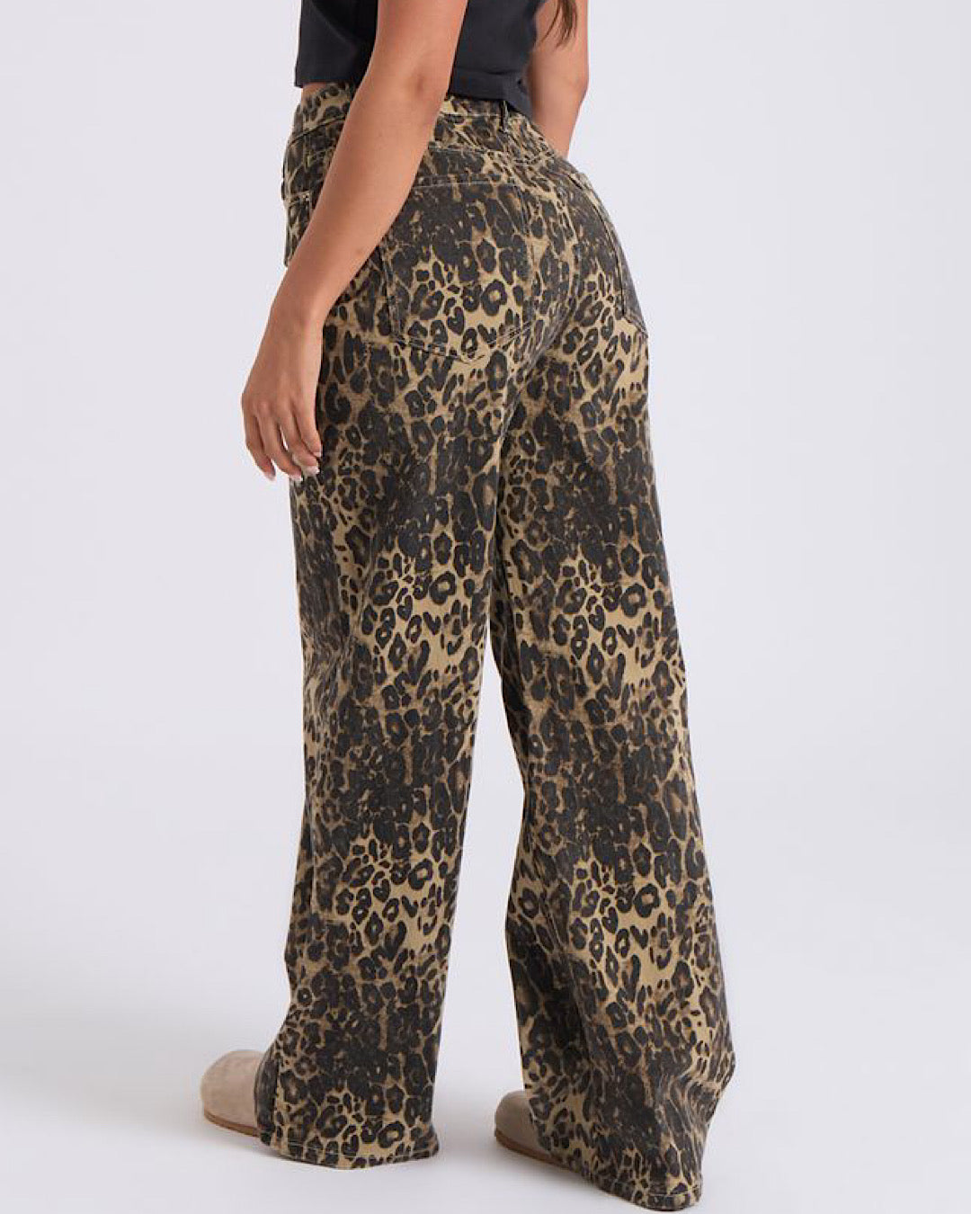 Wide Leg Leopard Print Jeans