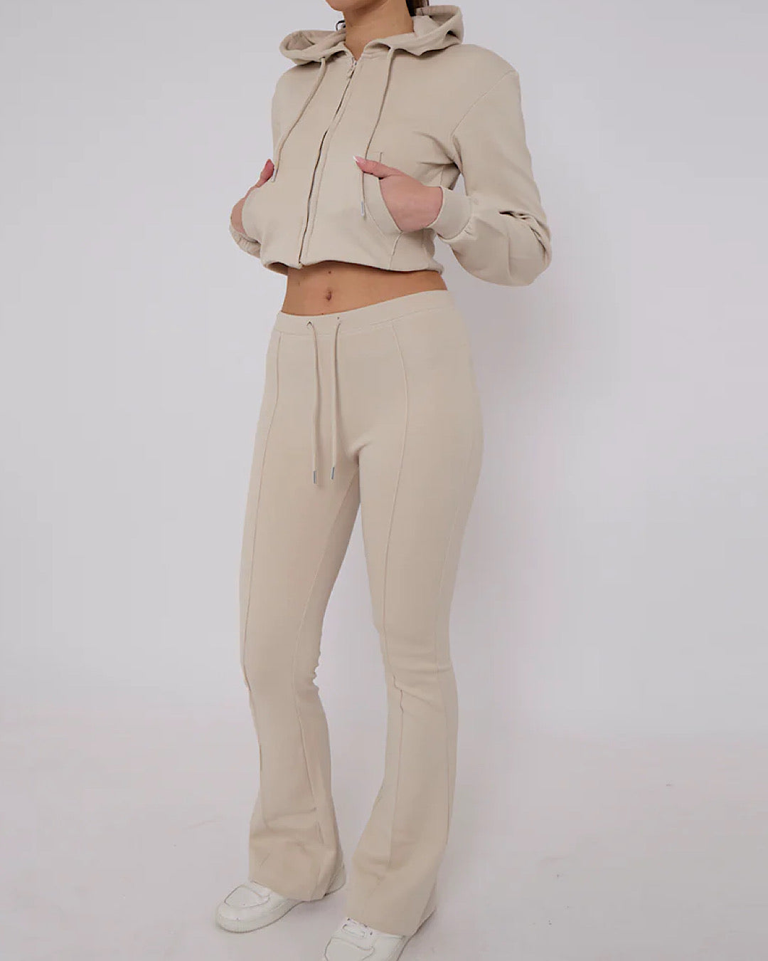 Beige Hooded Flare Loungewear Set