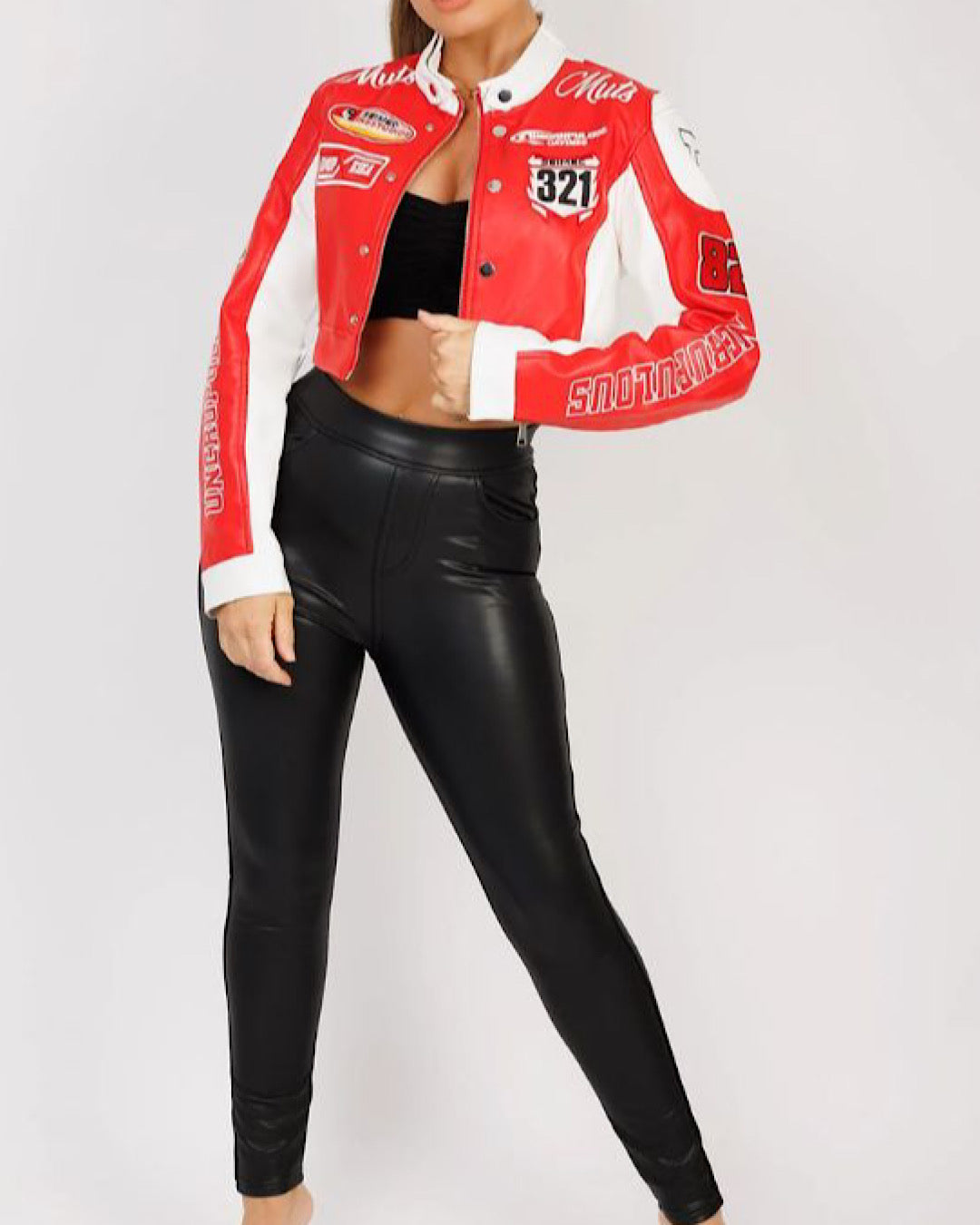 Red Faux Leather Racer Jacket