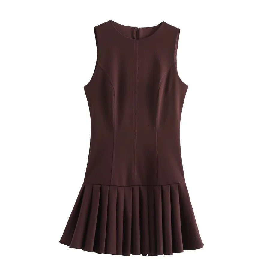 Chocolate Pleated Hem Shift Dress