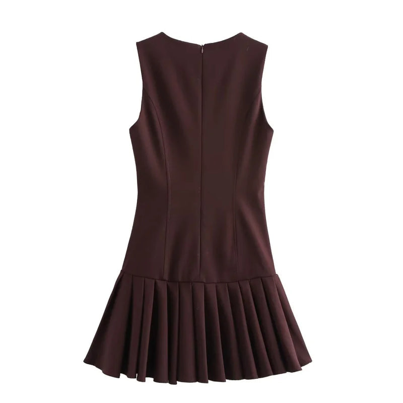 Chocolate Pleated Hem Shift Dress