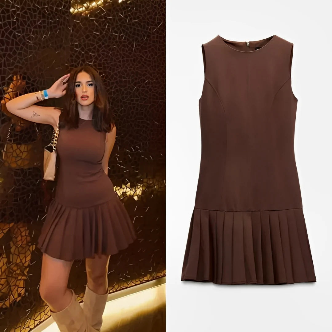 Chocolate Pleated Hem Shift Dress