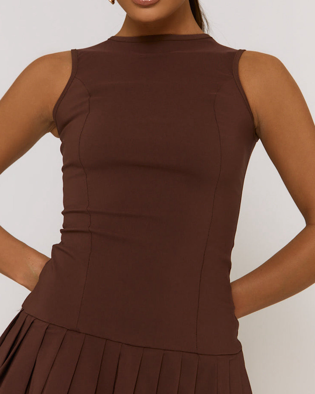 Chocolate Pleated Hem Shift Dress