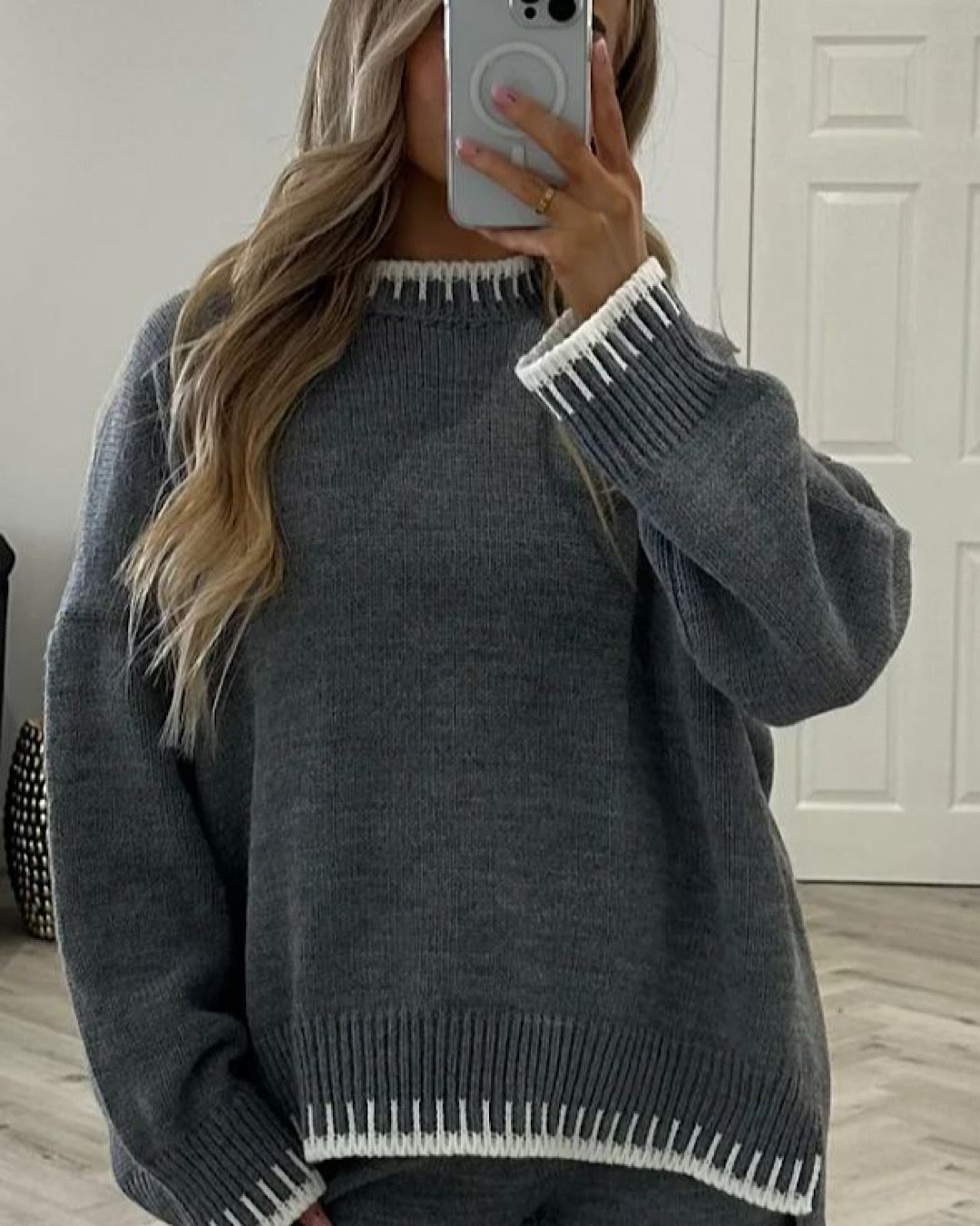Dark Grey Contrast Stitch Knit Suit