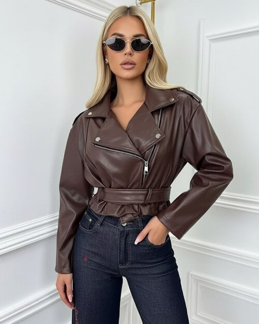 Chocolate Belted Biker Jacket