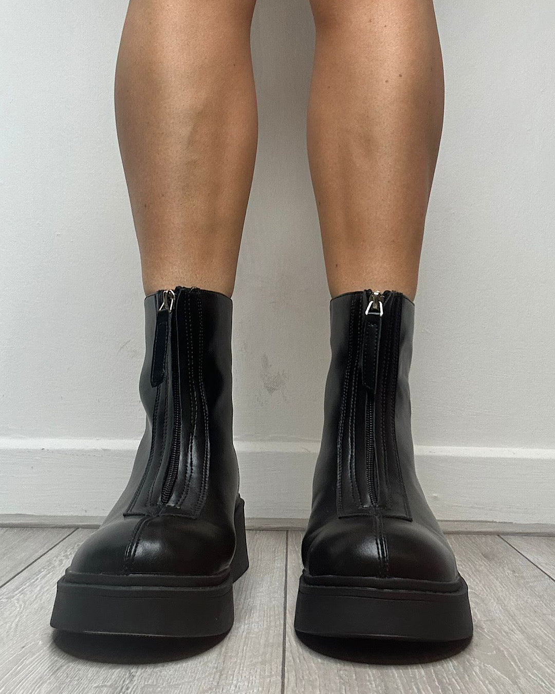Black Faux Leather Zip Chelsea Boots
