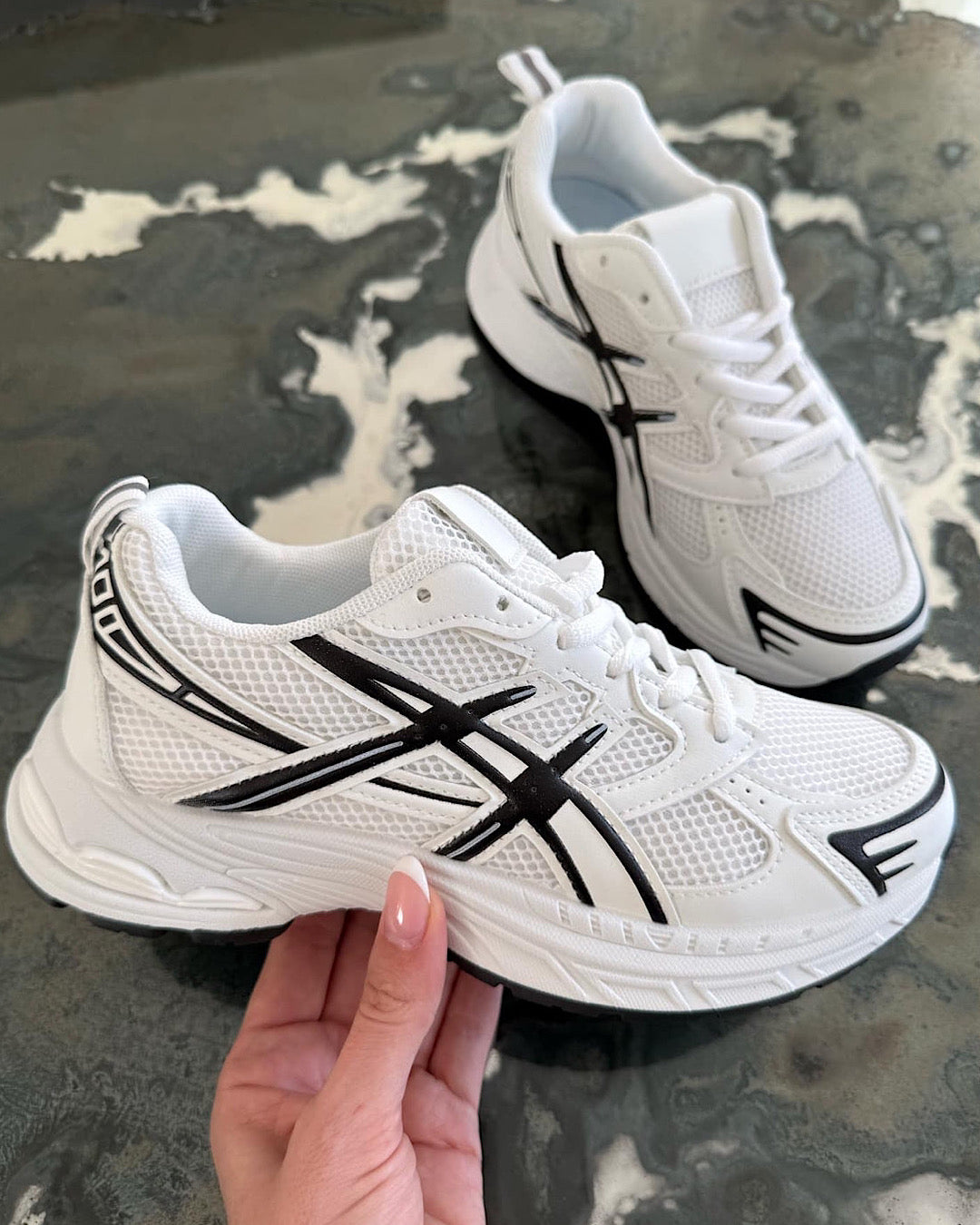White Black Chunky Lace Up Trainers