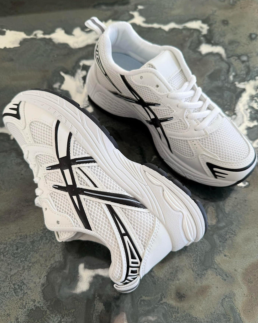 White Black Chunky Lace Up Trainers