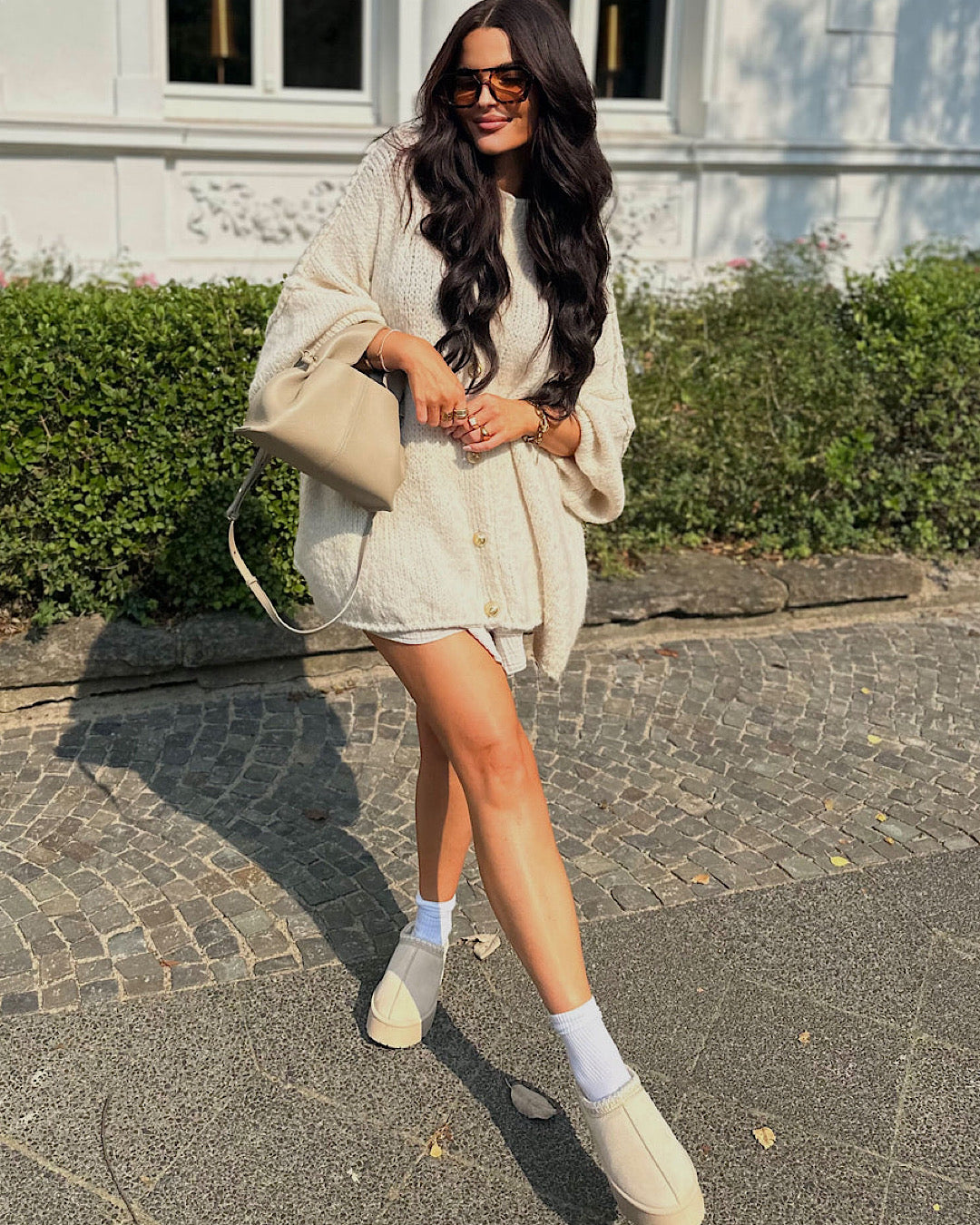 Beige Oversized Cardigan with Gold Buttons