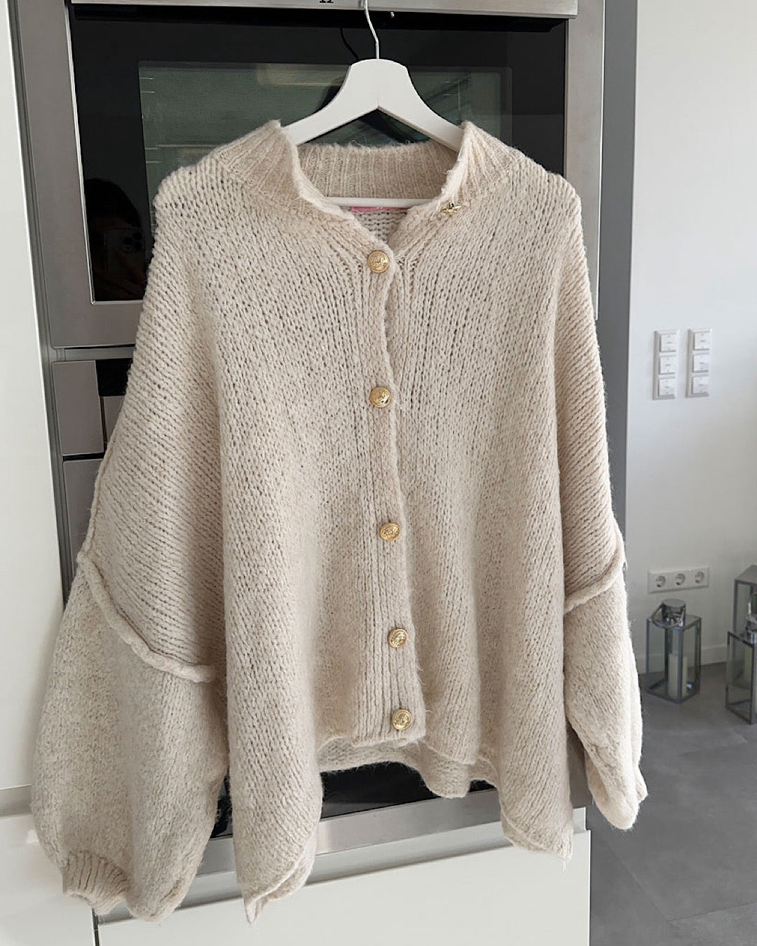 Beige Oversized Cardigan with Gold Buttons