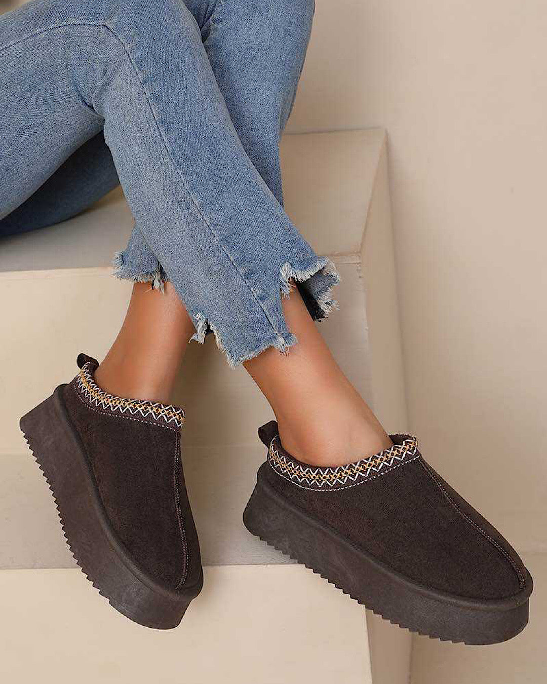 Chocolate Faux Suede Platform Boots