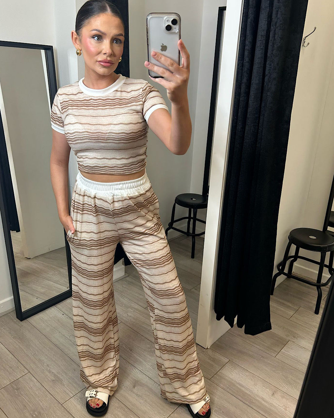 Beige Stripe Co Ord Suit