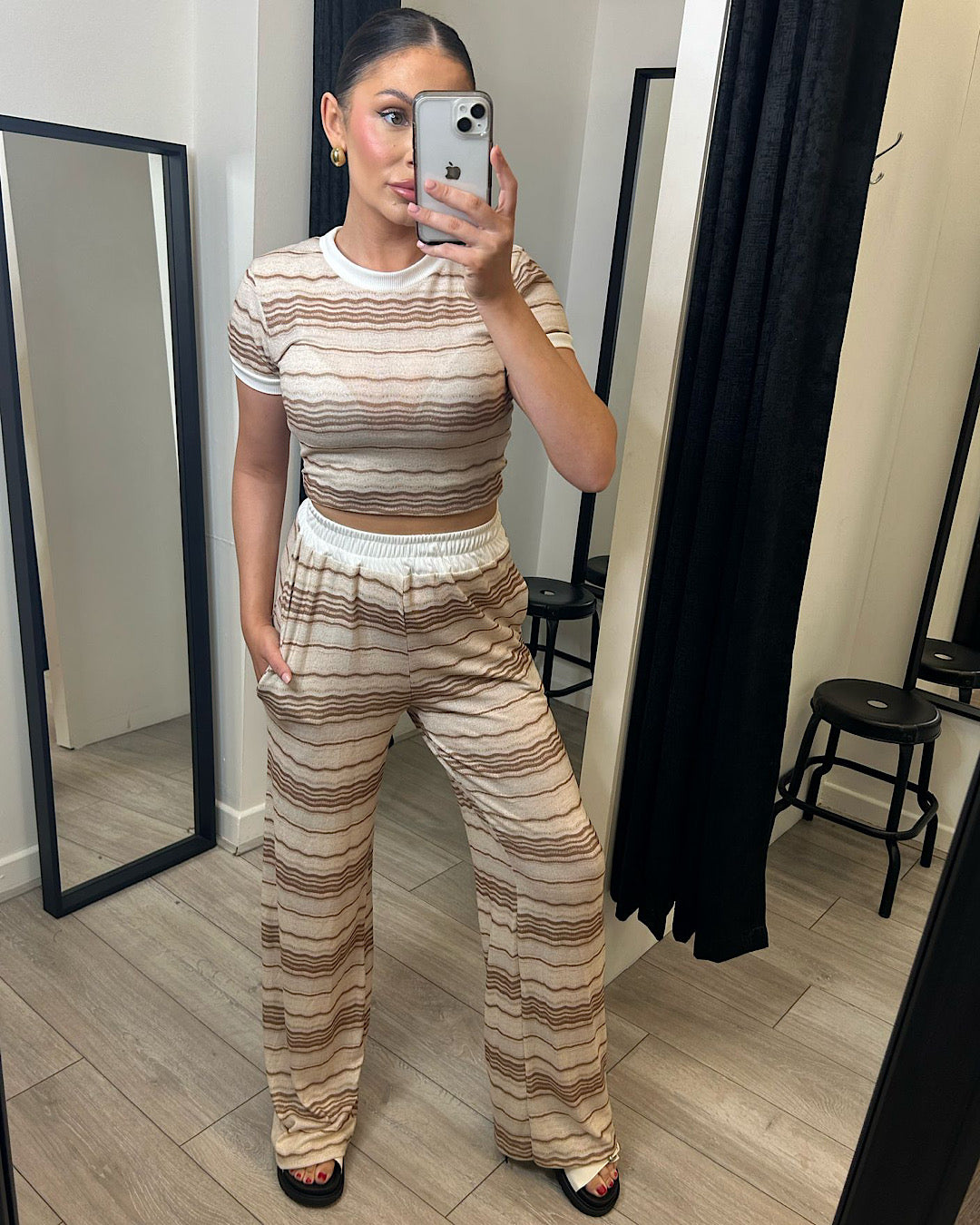 Beige Stripe Co Ord Suit