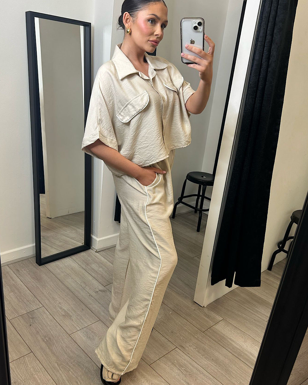 Beige Shirt and Trousers Co Ord Suit
