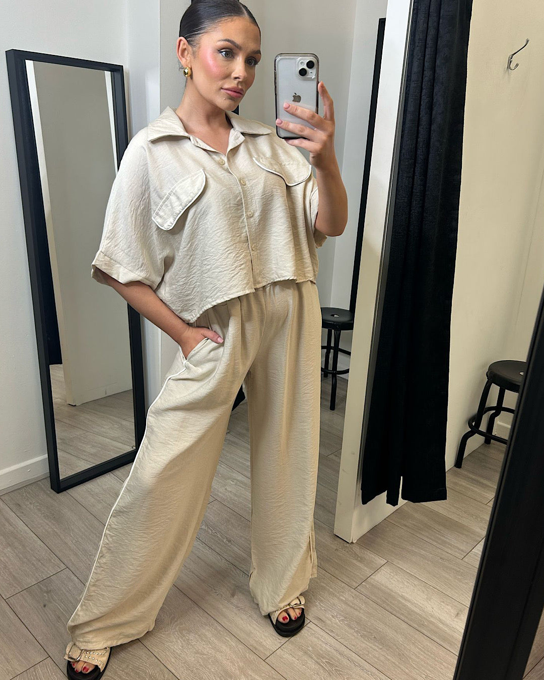 Beige Shirt and Trousers Co Ord Suit