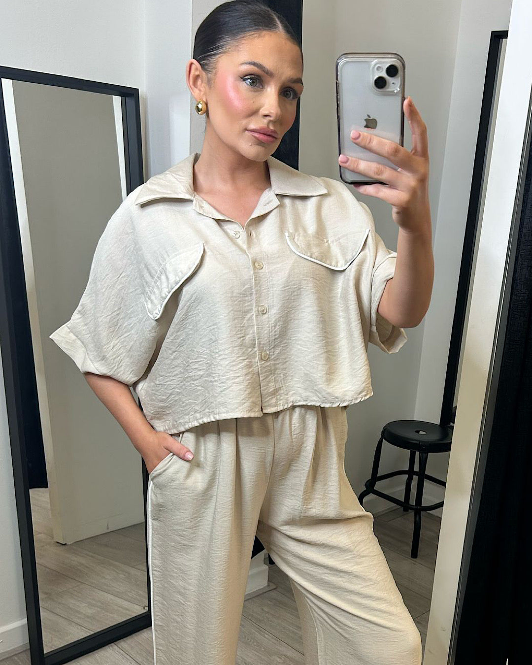 Beige Shirt and Trousers Co Ord Suit