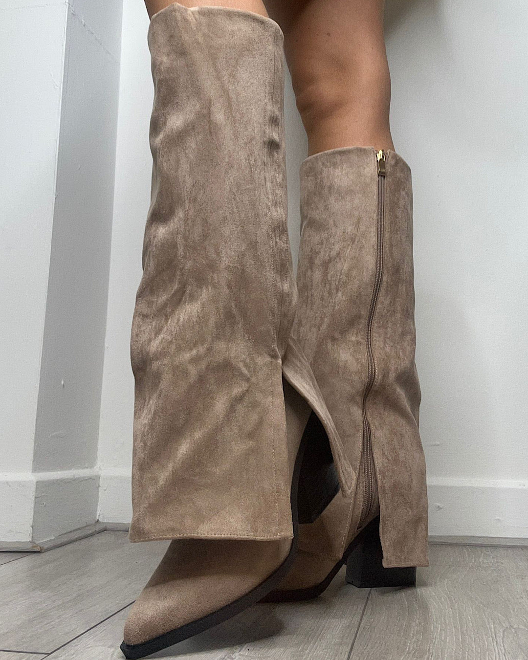 Mocha Faux Suede Knee Boots