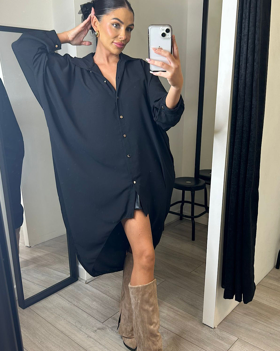 Batwing Oversized Black Shirt Dress