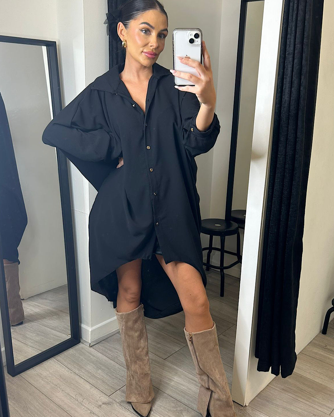 Batwing Oversized Black Shirt Dress