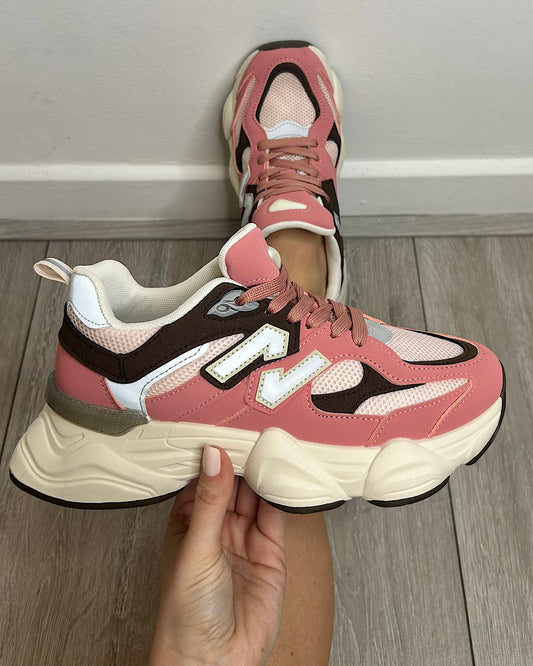 Pink Beige Chunky Lace Up Trainers
