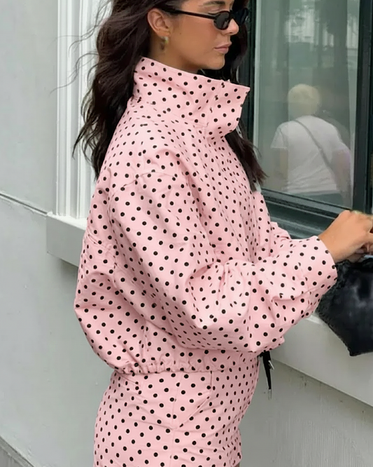 Pink High Neck Polka Jacket