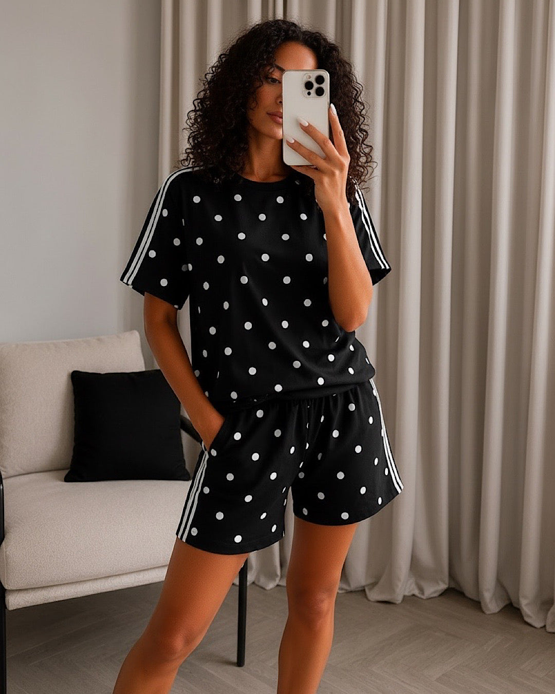 Black Polka Dot Top & Shorts Set