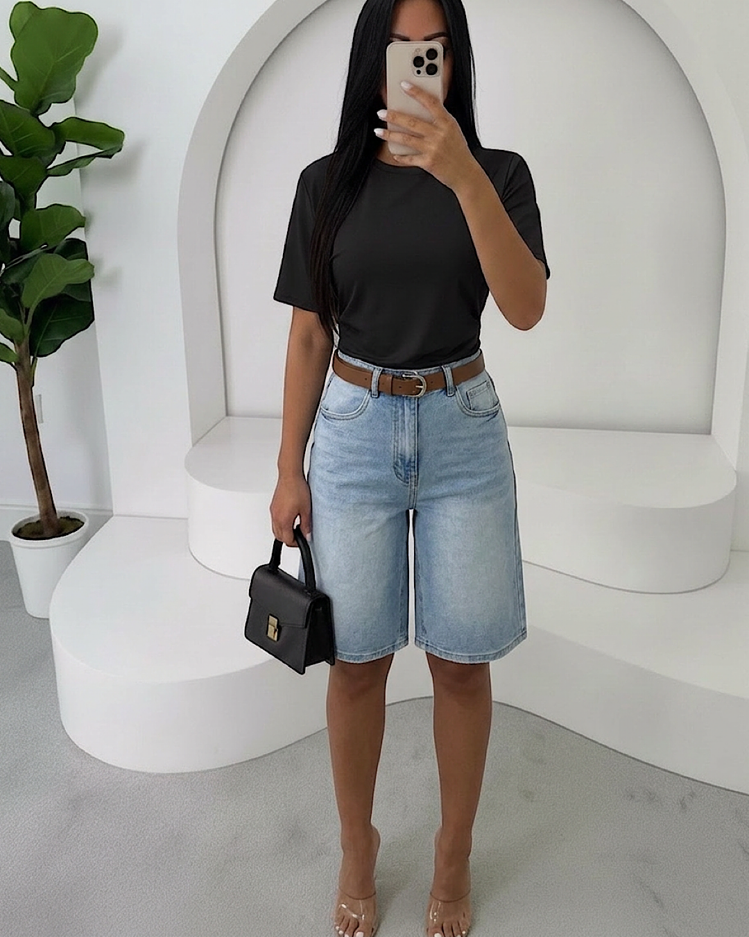 Blue Denim Bermuda Jeans with Belt