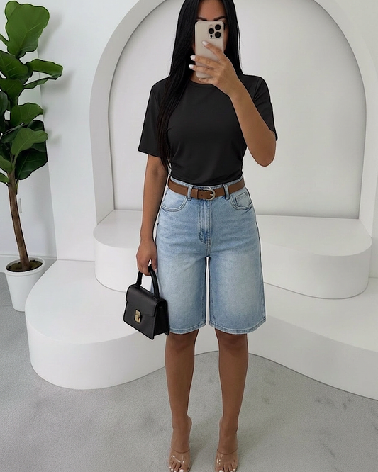 Blue Denim Bermuda Jeans with Belt