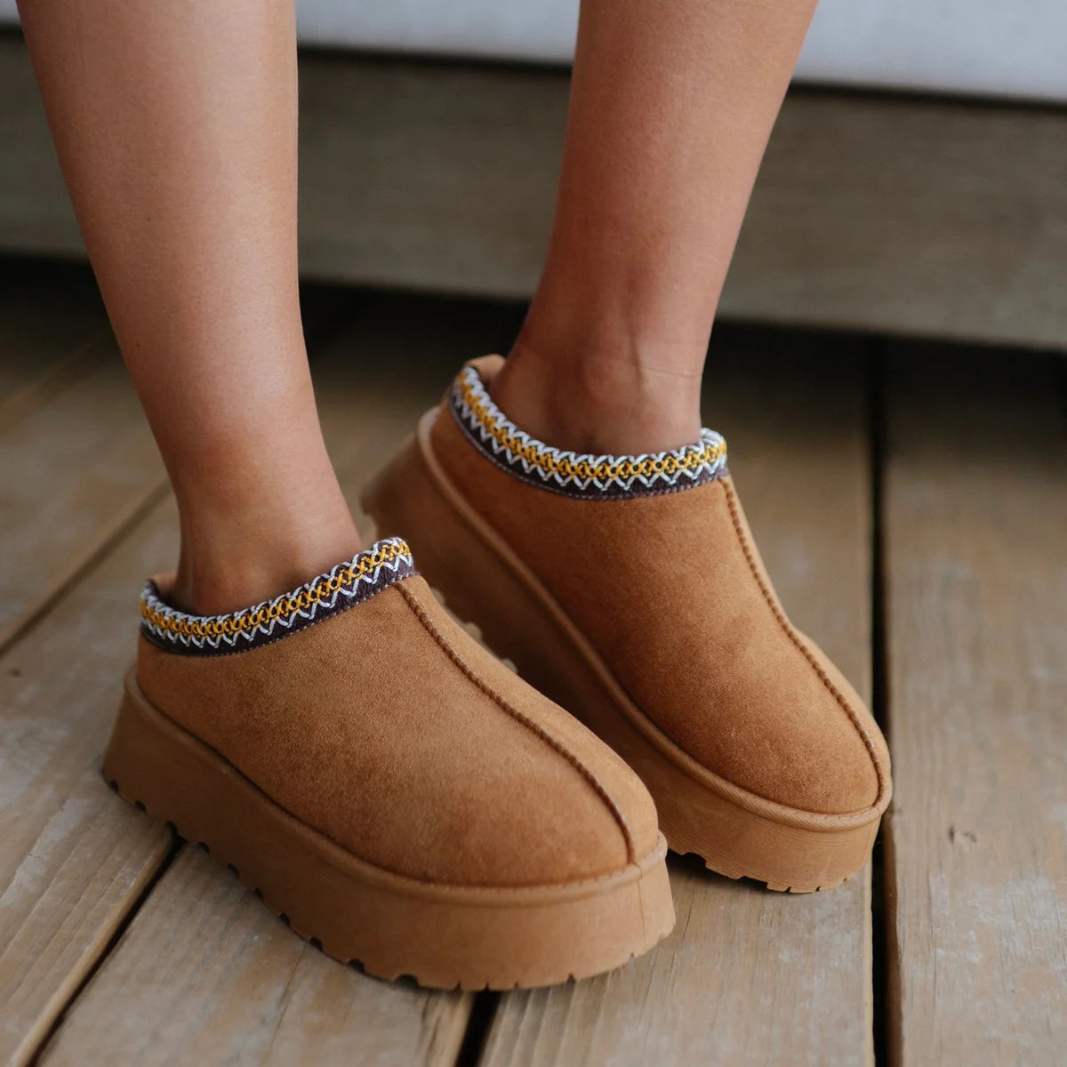 Camel Faux Suede Platform Boots