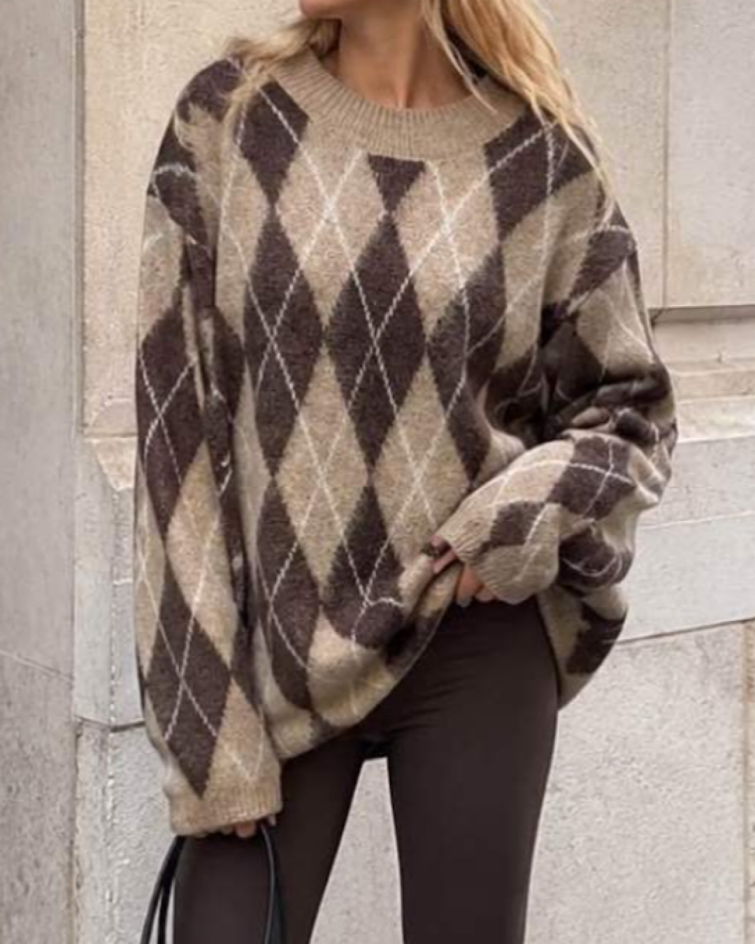 Beige Brown Diamond Knit Dress