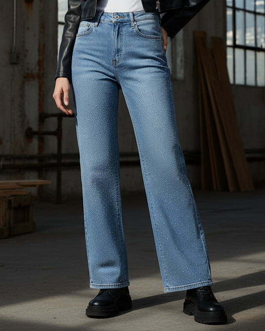 Straight Leg Diamond Embellished Jeans