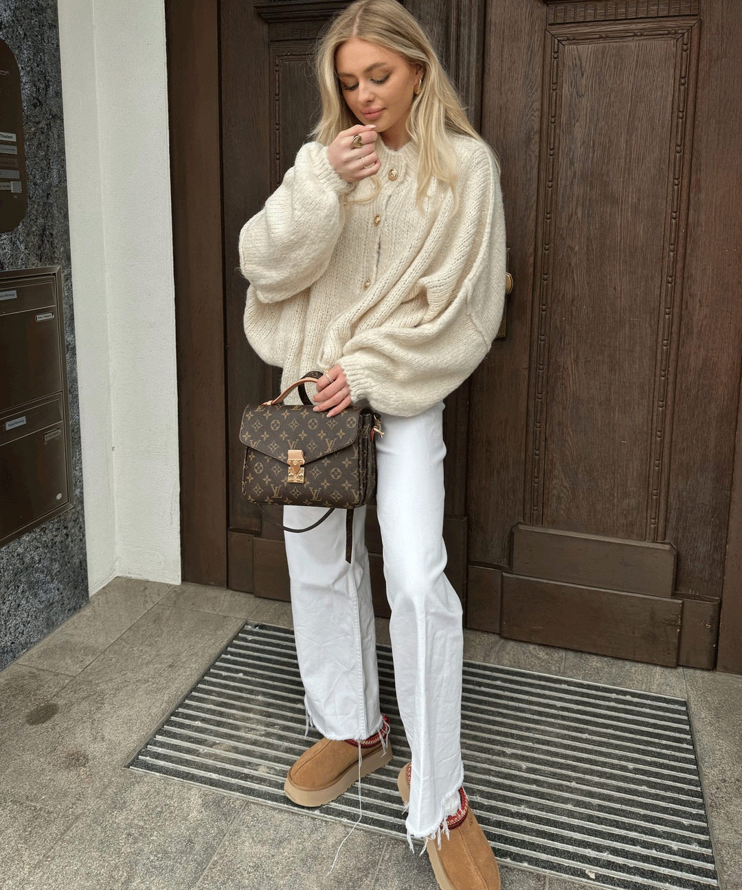 Beige Oversized Cardigan with Gold Buttons