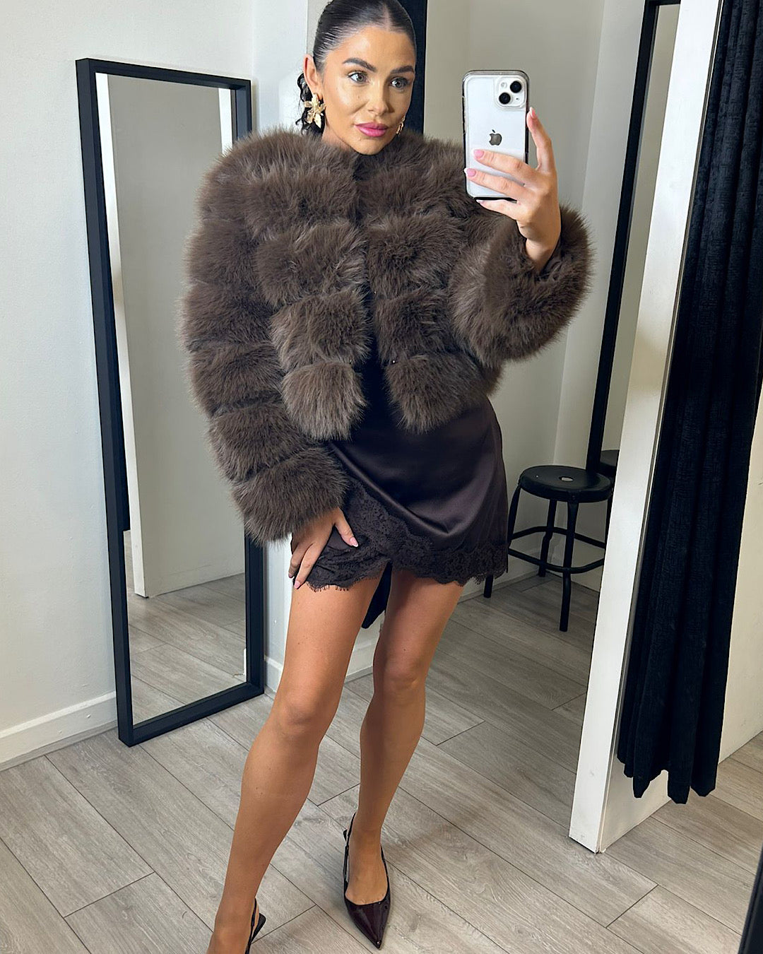 Brown Faux Fur Bubble Jacket
