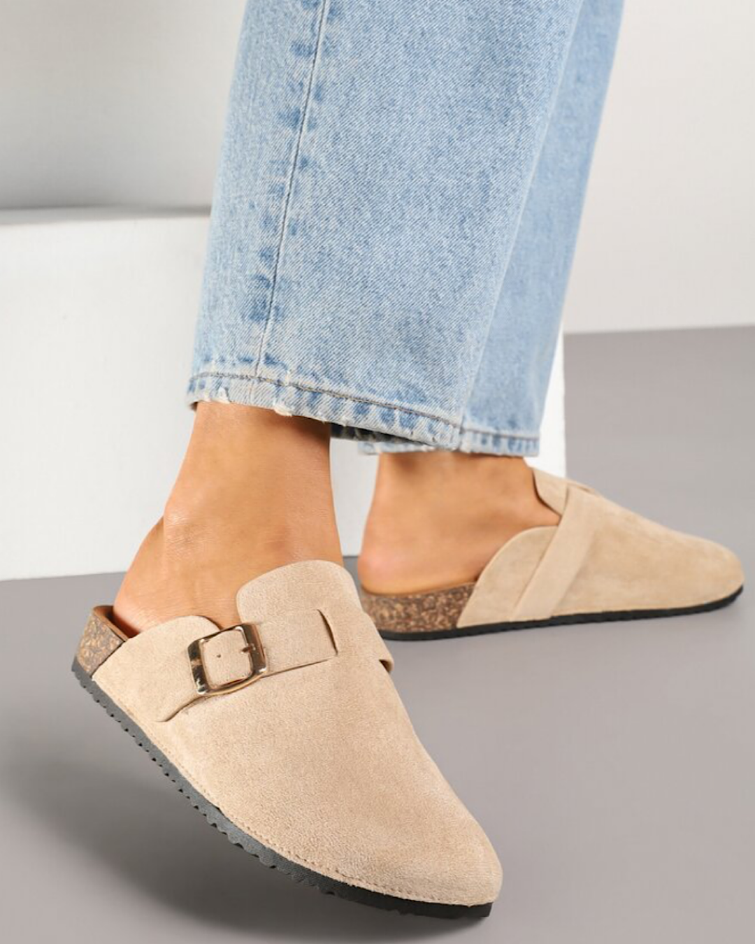Beige Faux Suede Clogs