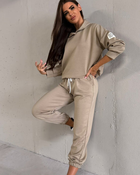 Beige Overhead Hoody and Joggers Suit