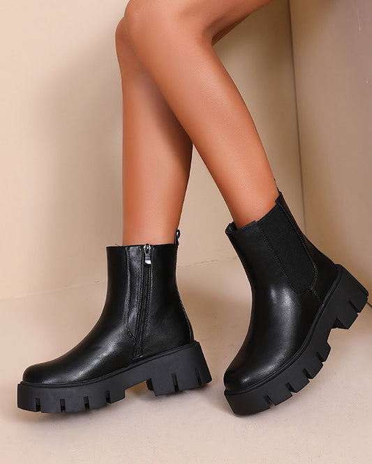 Black Faux Leather Chelsea Boots