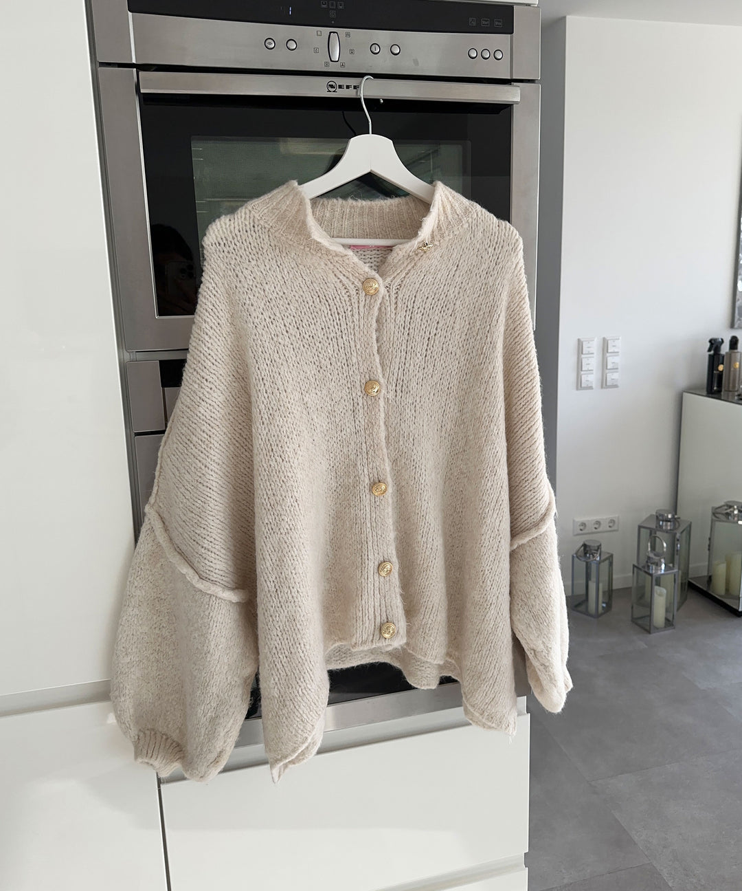 Beige Oversized Cardigan with Gold Buttons