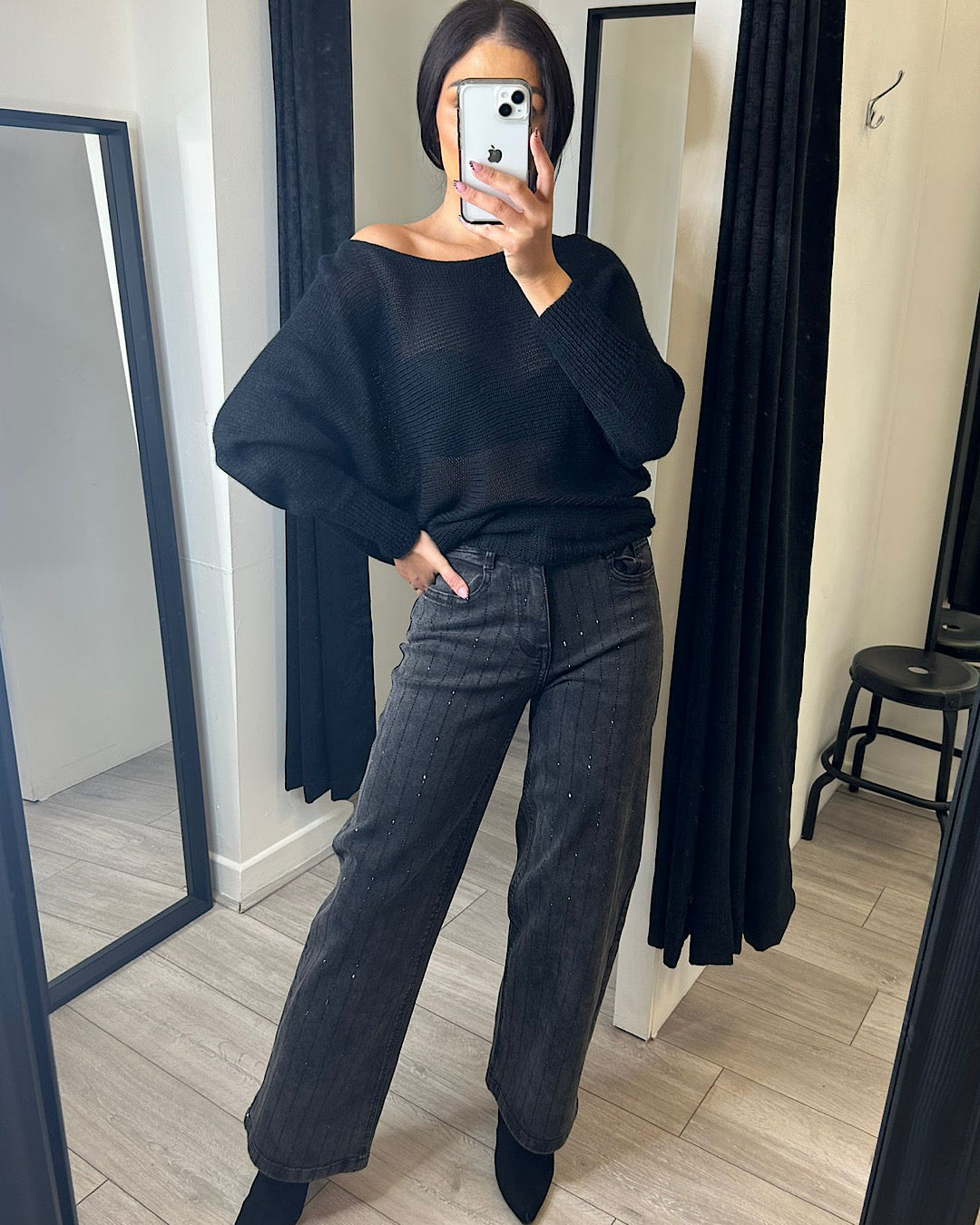 Black Batwing Fine Knit Top