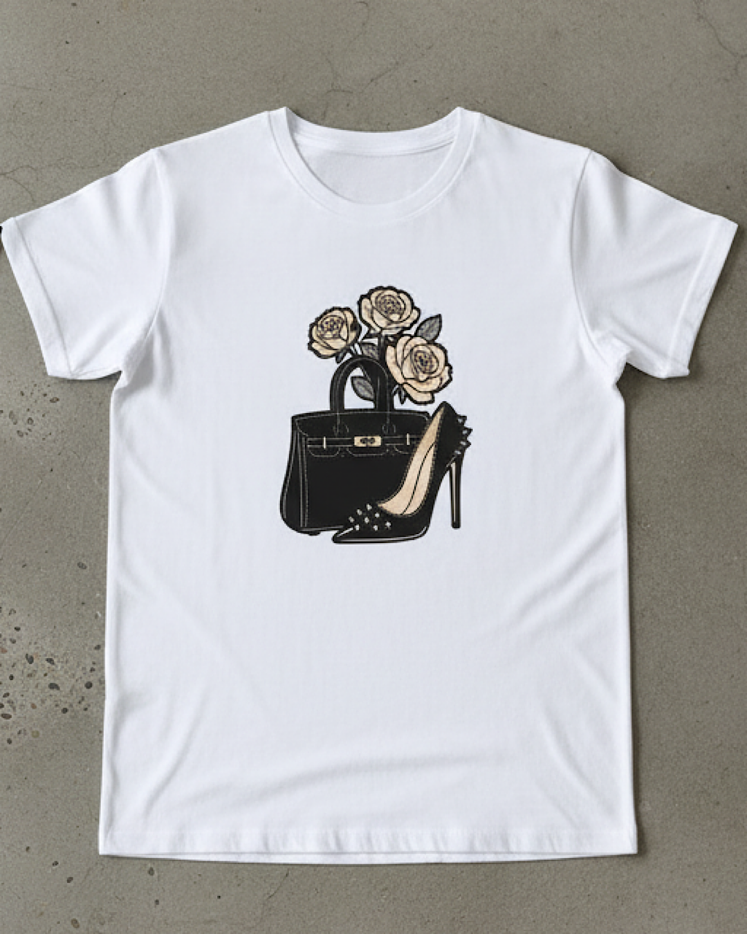 White Tee with Rose Print